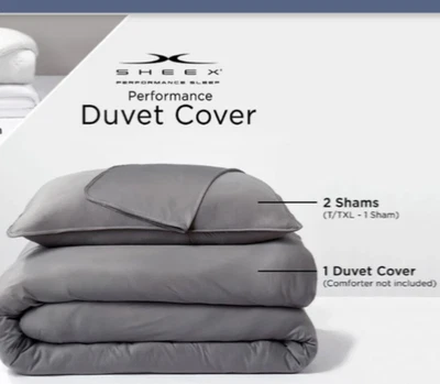 New Sheex sheets Performance Cooling Duvet Cover & 2 pillow shams Set Queen Gray - Image 1 of 4