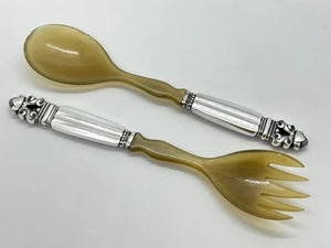 Pair of vintage Georg Jensen Sterling Silver Handled Salad Servers Acorn pattern - Picture 1 of 15