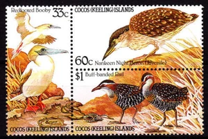 1985 Birds of Cocos Islands MUH Se-tenant Block of 3 - Picture 1 of 1