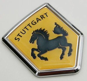 Stuttgart Horse Flag Car Chrome Emblem German 3D Decal Sticker - Foto 1 di 2