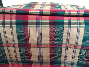 Plaid Upholstery Fabric-56"x4 Yds+9"-Like Taffeta-Lightly Textured-Burgundy/Gold - Picture 1 of 3