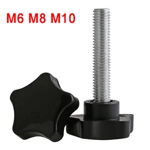 M6 M8 M10 Black Plastic Rosette Pentagram Star Thumb Screws Hand Grip Knob Bolts - Picture 1 of 7