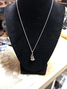 Sterling Silver Sailboat Pendant Necklace Signed 17” - Picture 1 of 6