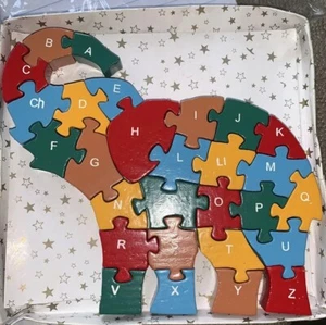 Educational Wood Elephant Puzzle 26 Letters + Ch , Ll Vintage original box ABCs - Picture 1 of 5