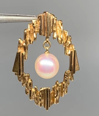 Auténtico colgante abstracto de perlas colgantes MIKIMOTO en oro amarillo de 14 k Foto 1 de 4