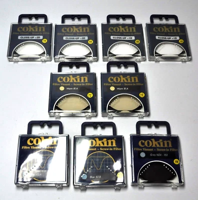 New Lot of 9x Cokin Filters Screw-in Ø72mm, CU+2D, CU+1D,81A,82A/B, ND4/-A28/K14 - Image 1 of 3