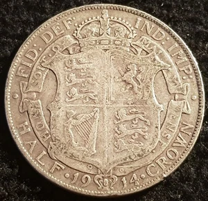 1914 George V .925 Silver Half Crown Coin Lot F4 - Picture 1 of 2