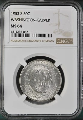 1953-S 50C Washington Carver Commemorative Half Dollar   NGC MS64   6811236-032 - Image 1 of 2