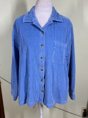 LL Bean Corduroy Shacket Petite Sz L Blue Wide Wale Button Up Boxy Long Sleeve - Image 1 of 4