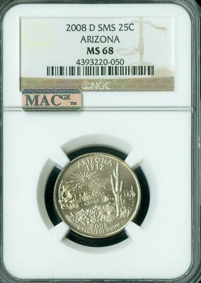 2008 D ARIZONA QUARTER NGC MS68 SMS PQ MAC FINEST  SPOTLESS RARE . - Image 1 of 4