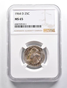 MS65 1964-D Washington Quarter NGC - Golden End of Roll Tone *5014 - Picture 1 of 3