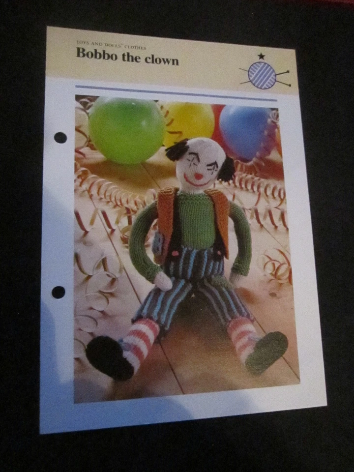 KNITTING PATTERN TOYS AND DOLL'S CLOTHES BOBBO THE CLOWN  **MUST SEE ** - Image 1 of 1