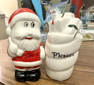 Vintage Ceramic Santa Claus And Bag of Packages Presents Salt Peppers Shakers - Picture 1 of 6