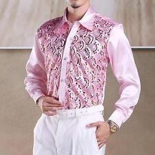Men's Sequins Latin Dance Shirt Costume Salsa Ballroom Dancing Tops Dancewear sz