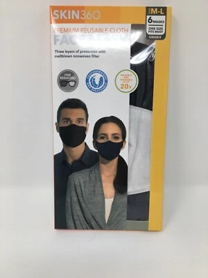 Cloth Face Masks Skin360 Premium Reusable Cloth Adult New in Box 6 Pack - Image 1 of 4
