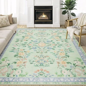 MUJOO 5x7 Area Rugs Washable,Green Floral Rugs for Living Room Bedroom Dining... - Picture 1 of 7