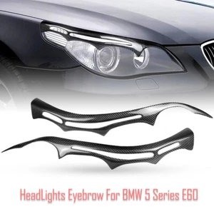 Carbon Fiber Headlight Cover Eyebrows Eyelid Trim Sticker For BMW 5 Series E60 - Picture 1 of 10