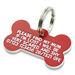 Bone Shaped Plastic Dog Pet Tag 39mm x 22mm - Deeply engraved FREE. 7 COLOURS - Picture 1 of 14