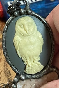 Beautiful One Of A Kind Owl Cameo Necklace,druzy,Pearl,Sterling Free Shipping - Picture 1 of 8