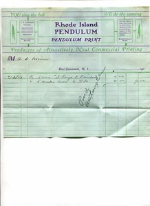 Vintage Illustrated Billhead RHODE ISLAND PENDULUM Printing East Greenwich 1908 - Picture 1 of 1