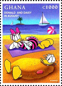 MNH Disney dibujos animados Donald Daisy Duck vacaciones vacaciones botella de vidrio playa / 66 - Imagen 1 de 1