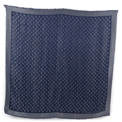 69763 Auténtico LOUIS VUITTON Azul Marino y Plata Seda Viscosa MONOGRAMA BRILLO Mantón Bufanda Foto 1 de 4