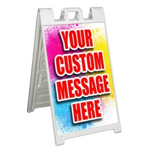 COMPLEX CUSTOM MESSAGE HERE Signicade 24x36 Aframe Sidewalk Sign Banner Decal - Picture 1 of 9