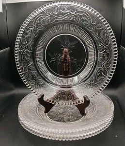 4 Antique Bryce Bros 1880s EAPG 10.5" Clear Glass Plates /Bowls Dbl Vine Pattern - Picture 1 of 23