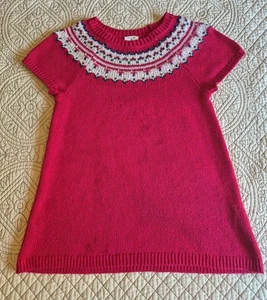 Land's End Kids Girl's M Tunic Sweater Fair Isle Red Cap Sleeve Cotton - Picture 1 of 7