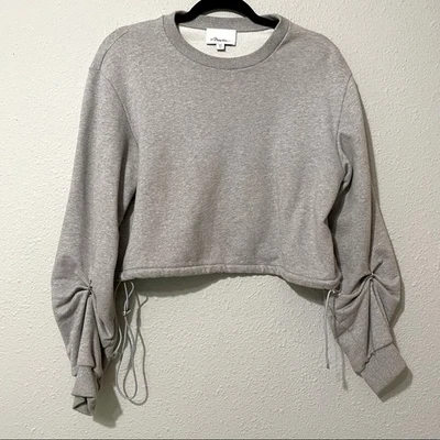 Phillip Lim Sweatshirt Grey Crew Neck Toggle Waist Womens XS Ruched Sleeve Artsy Foto 1 de 4
