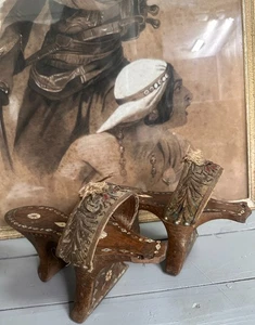 ANCIENNE PAIRE DE CHAUSSURES KABKAB ORIENTALE POUR LE BAIN, ART OTTOMAN XIXe - Imagen 1 de 18