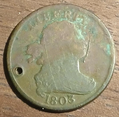 1803 Draped Bust Half Cent (VG) Holed #676 - Image 1 of 2