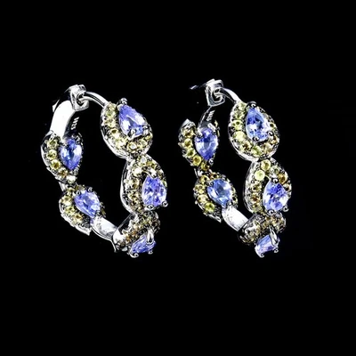 925 Sterling Silver Earrings Pear Tanzanite Sapphire Natural Gemstone Jewelry - Image 1 of 4