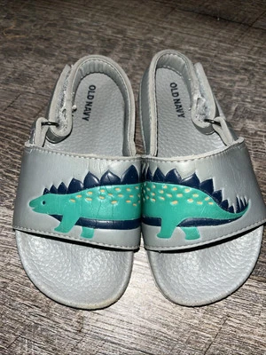 old navy Dinosaur Dino slides Sandals size 7/8 gray Guc - Image 1 of 4