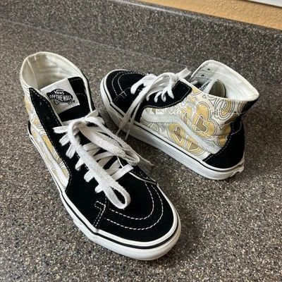 Vans SK8-Hi Sneaker Skate Shoes Black/Heart Print Womens 8.5 Suede/Canvas Mens 7 - Image 1 of 4