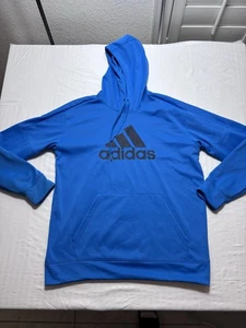 Adidas Blue Essential Logo Athletic Hoodie Minimalist Athleisure Sweatshirt - Picture 1 of 10