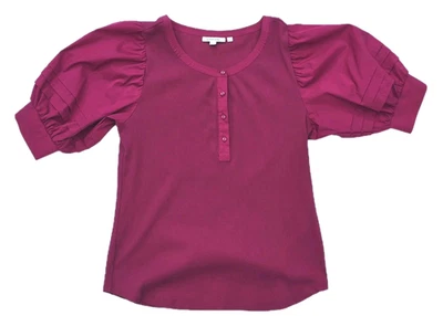 Chico's Women's Magenta Balloon Sleeve Cotton Blend Top Blouse Size 0, US Small - Image 1 of 4