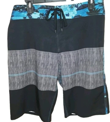 Burnside Tabla de Natación Pantalones Cortos Traje de Baño Hombres 32 Negro Azul Playa Elastizado Surf Vacay Foto 1 de 4