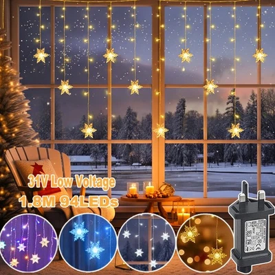 Christmas LED Snowflake Light Window Curtain Fairy String XMAS connectable Light - Image 1 of 4