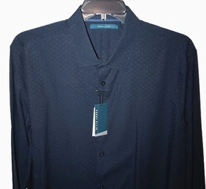 Perry Ellis Mens Long Sleeve Shirt Tall 2XLT Dark Blue Sapphire Geometric Design - Picture 1 of 5