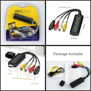USB2.0 Video Capture Converter Adapter VHS DVD DVR TV PC Laptop S-Video PAL NTSC - Picture 1 of 7
