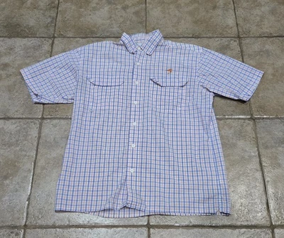 Bimini Bay Outfitters 短袖衬衫橙色蓝色 LG 二手状况完好 Gators Auburn Denver — 第 1/4 张图片