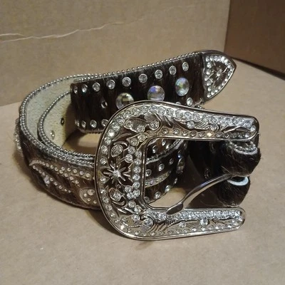 Cinturón de vaquero Nocona para mujer con estrás de remolino de cristal con pelo 37" marrón negro Foto 1 de 4