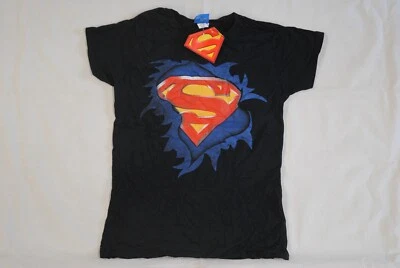 SUPERMAN TORN LOGO LADIES SKINNY T SHIRT NEW OFFICIAL DC COMICS - Image 1 of 4