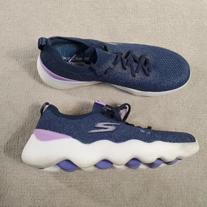 Skechers Go Walk Massage Fit Shoes Womens 9.5 Blue White Sneakers Lace Up 124905 - Picture 1 of 10