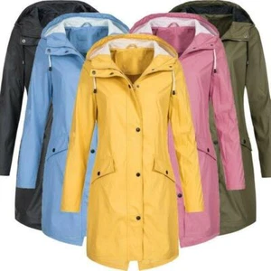 Womens Rain Mac Raincoat Ladies Outdoor Wind Waterproof Jacket Coat Plus Size - Picture 1 of 17