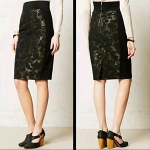 ANTHROPOLOGIE MAEVE Jacquard Camo Midi Pencil Skirt in Black Size 4 - Picture 1 of 10