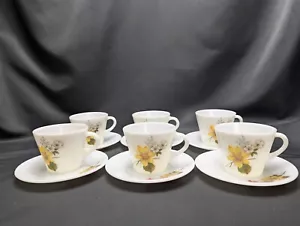 Vintage Pyrex Set of 6 Autumn Glory Tea Cups 6 Saucers VGC - Picture 1 of 12