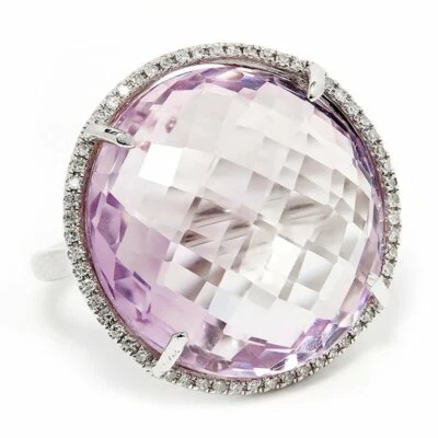 Anillo grande con halo de amatista con diamantes en plata de ley maciza 925 20,25 ctw Foto 1 de 4