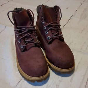 Maroon TIMBERLAND leather boots Youth Size 2.5 200g insulated - Picture 1 of 6